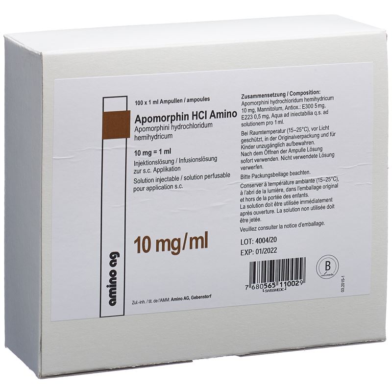 Apomorphine Injectable APOMORPHIN HCL Amino 10 mg/ml 100 Amp 1 ml – Hausarzt Shopping